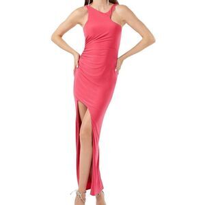 BCBGMAXAZRIA  Asymmetrical Neck Ruched Bodice Front Slit Maxi Dress Size XL 12